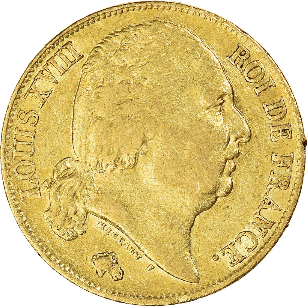 Moeda, França, Louis XVIII, Louis XVIII, 20 Francs, 1818, Paris, EF(40-45)
