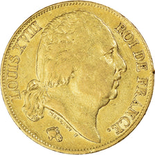 Moeda, França, Louis XVIII, Louis XVIII, 20 Francs, 1818, Paris, EF(40-45)