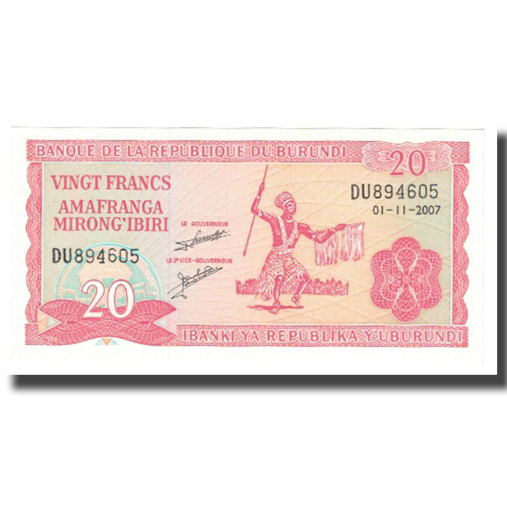 Banconote, Burundi, 20 Francs, 2007, 2007-11-01, KM:27A, FDS