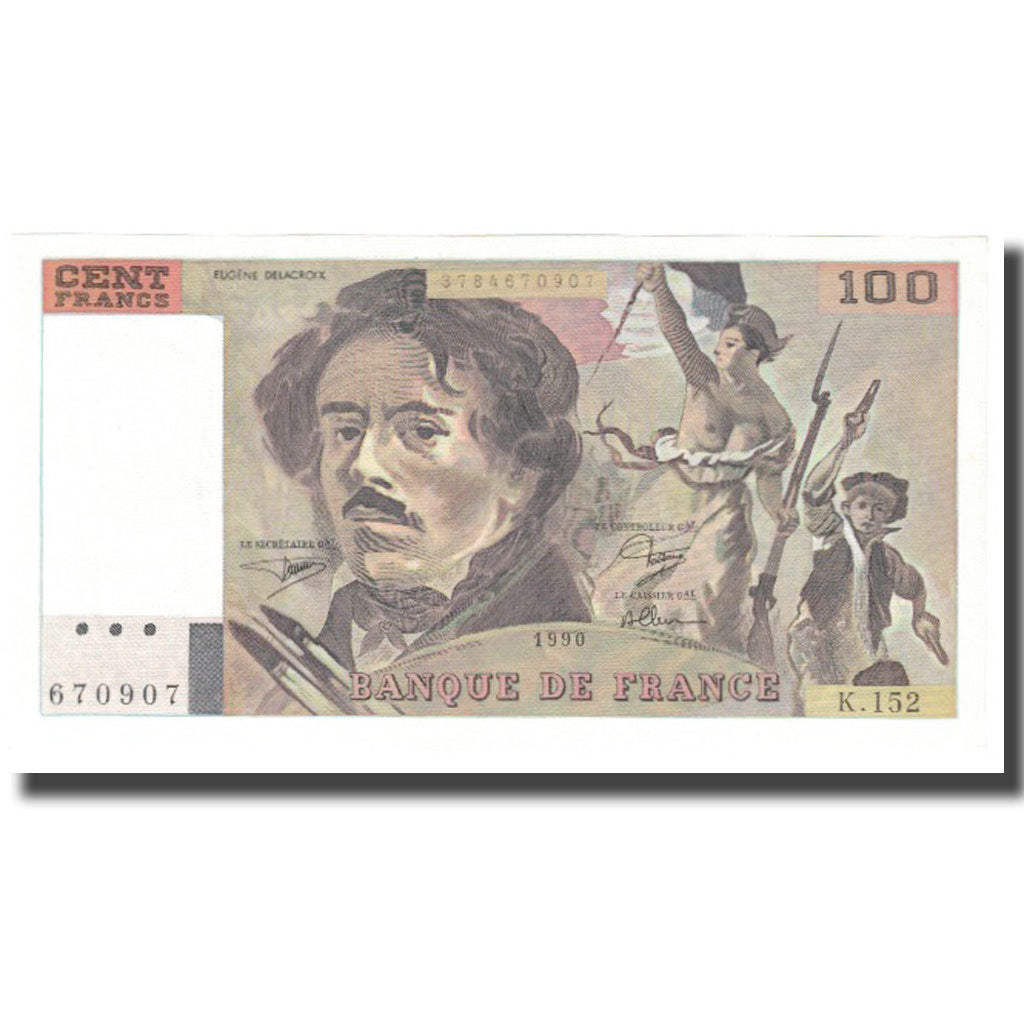 France, 100 Francs, Delacroix, 1990, BRUNEEL BONNARDIN CHARRIAU, NEUF