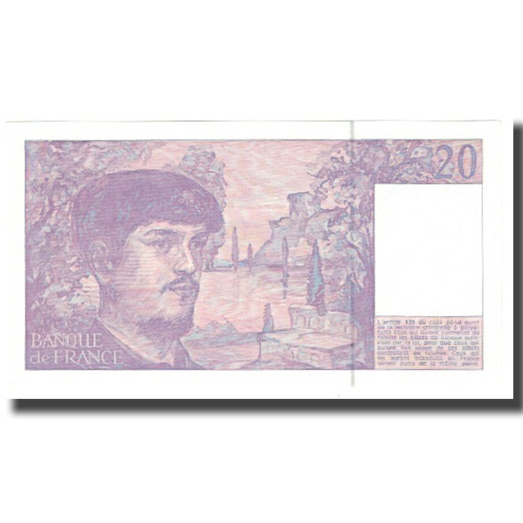 França, 20 Francs, Debussy, 1992, BRUNEEL BONNARDIN CHARRIAU, UNC(65-70)