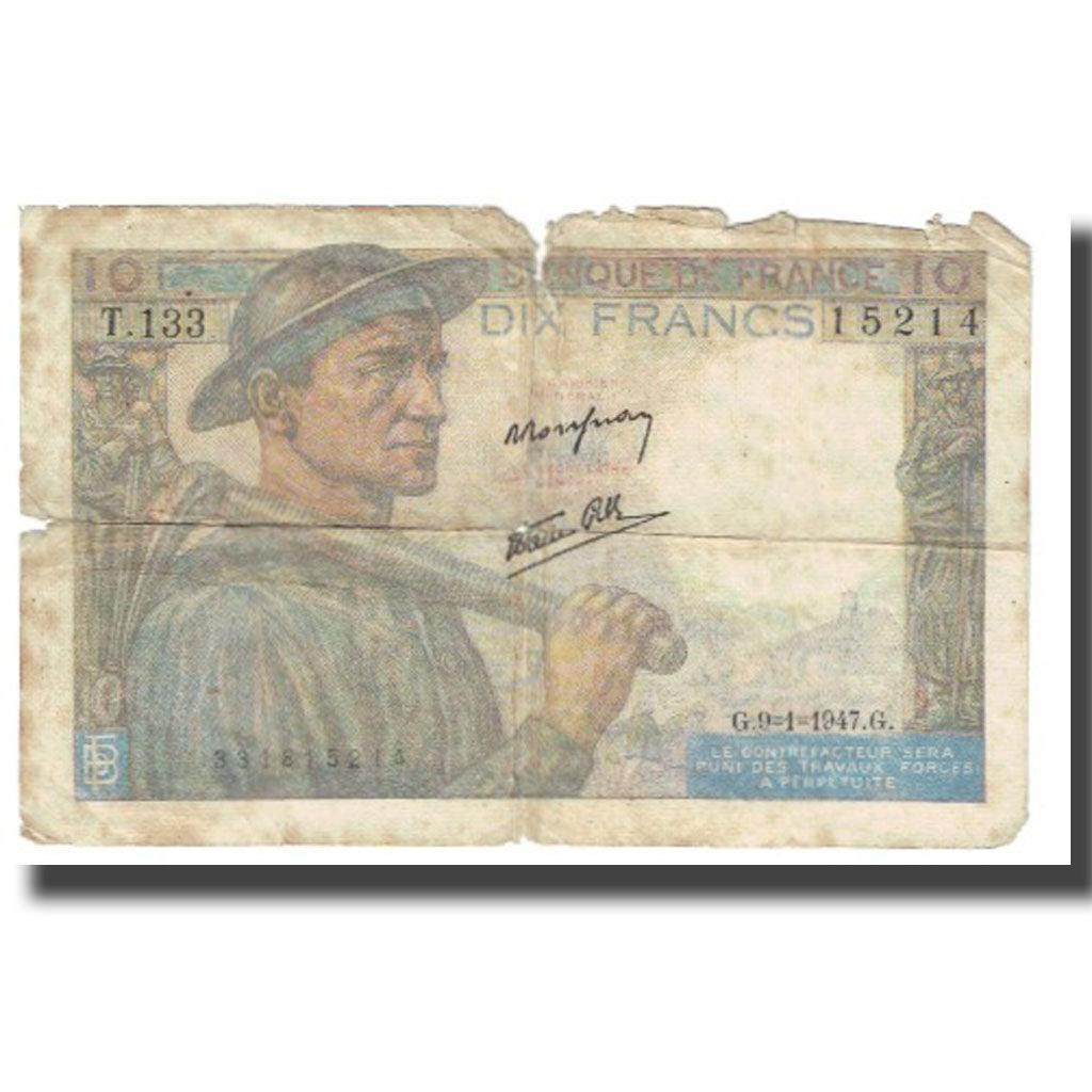 France, 10 Francs, Mineur, 1947, P. Rousseau and R. Favre-Gilly, 1947-01-09