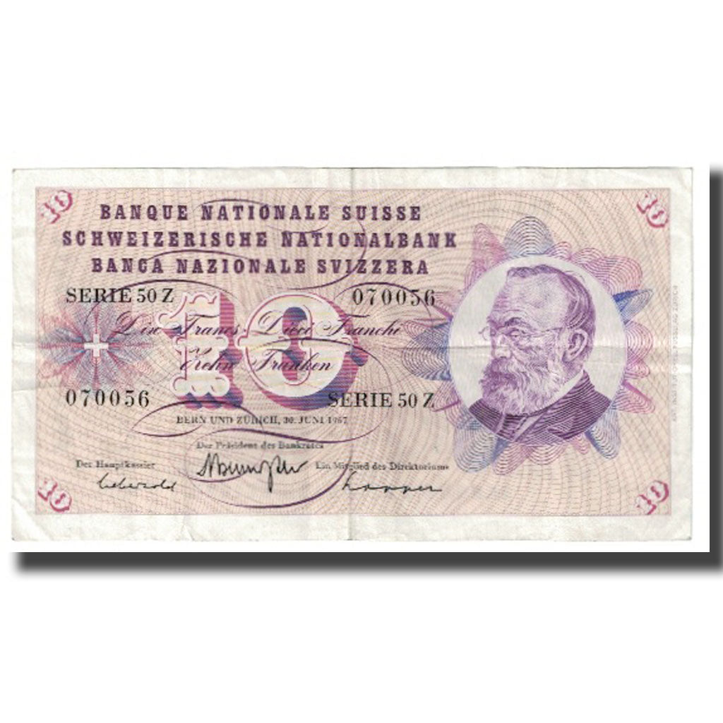 Banknote, Switzerland, 10 Franken, 1967, 1967-06-30, KM:45m, EF(40-45)