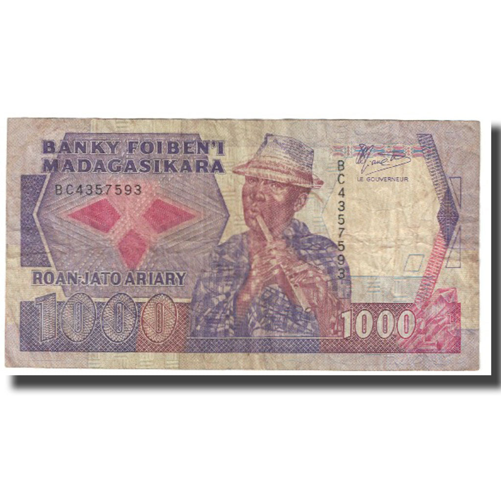 Banknote, Madagascar, 1000 Francs = 200 Ariary, KM:68a, VF(20-25)