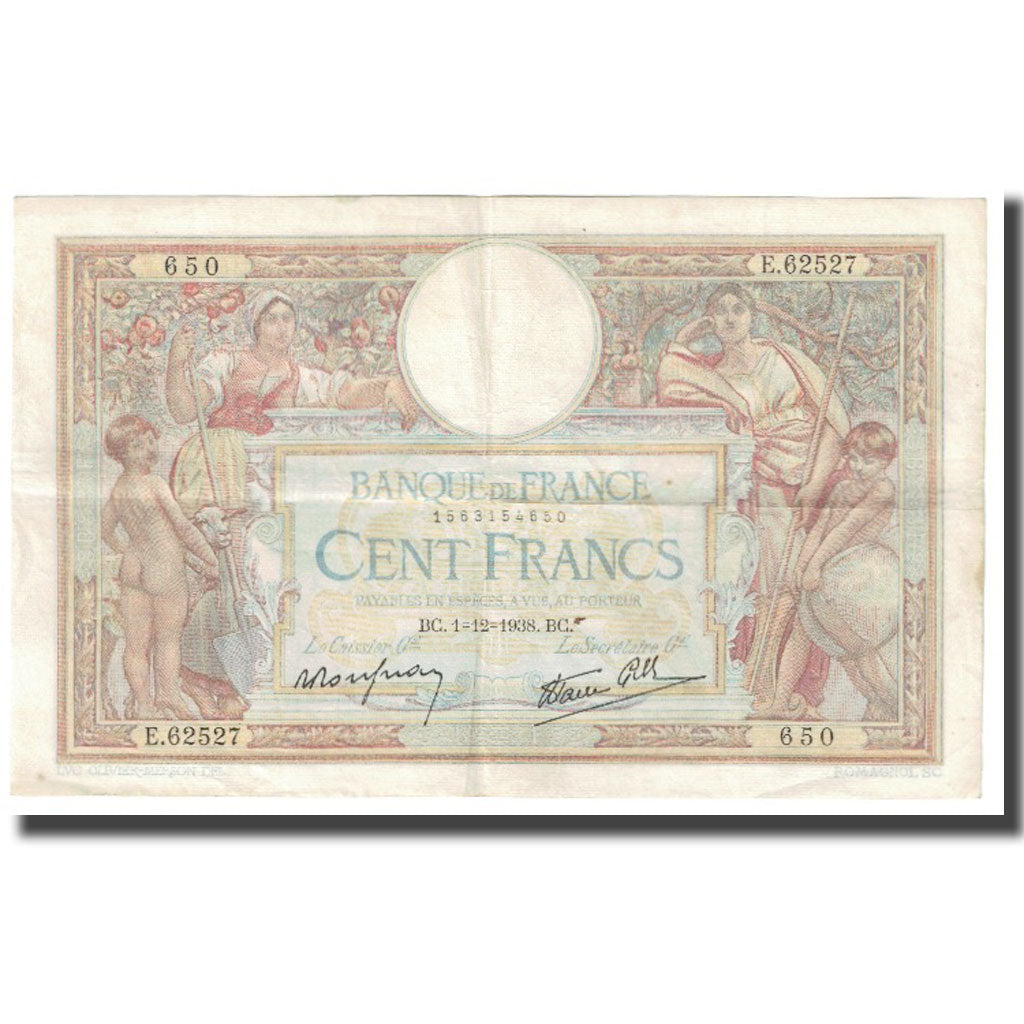 Francia, 100 Francs, Luc Olivier Merson, 1938, P. Rousseau and R. Favre-Gilly
