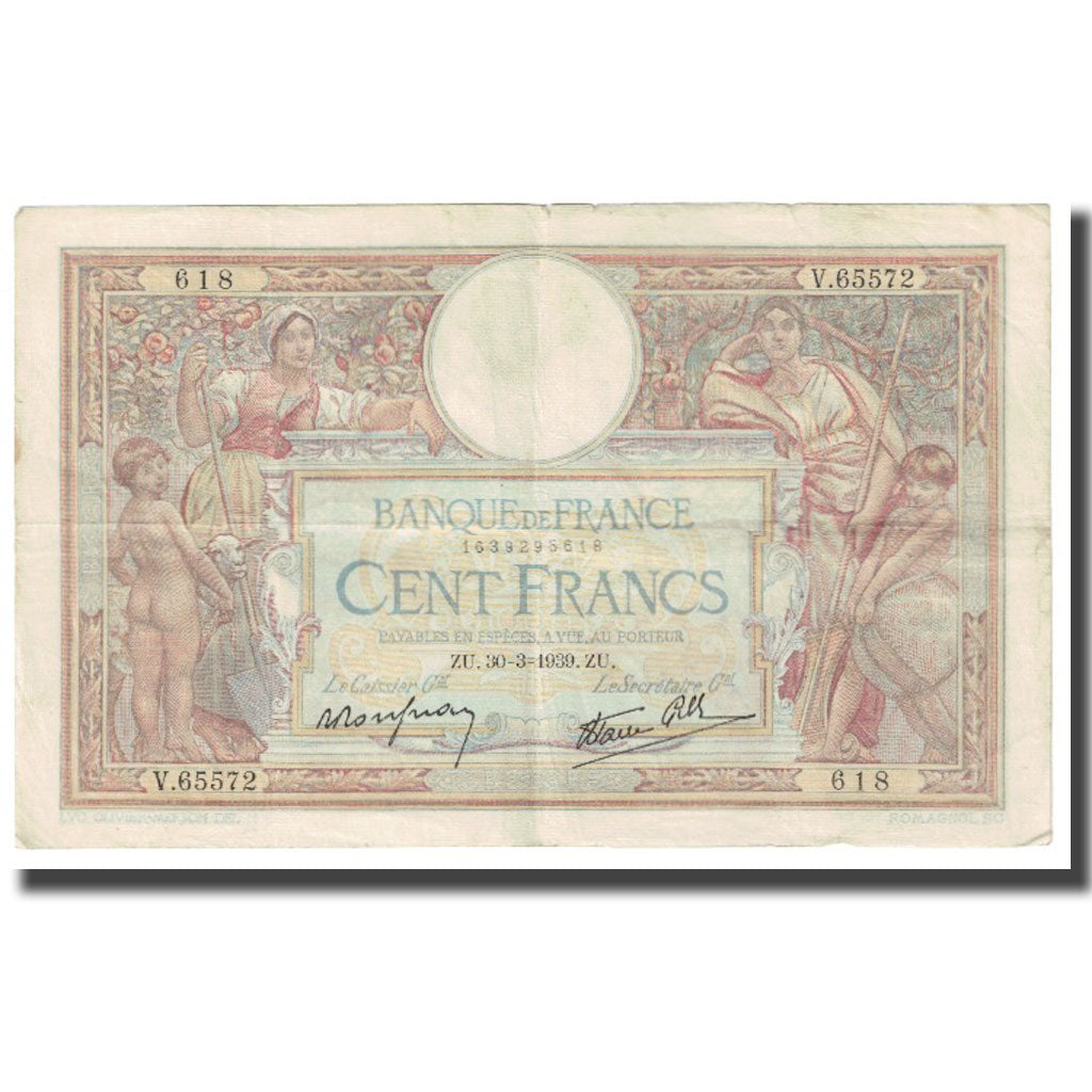 France, 100 Francs, Luc Olivier Merson, 1939, P. Rousseau and R. Favre-Gilly