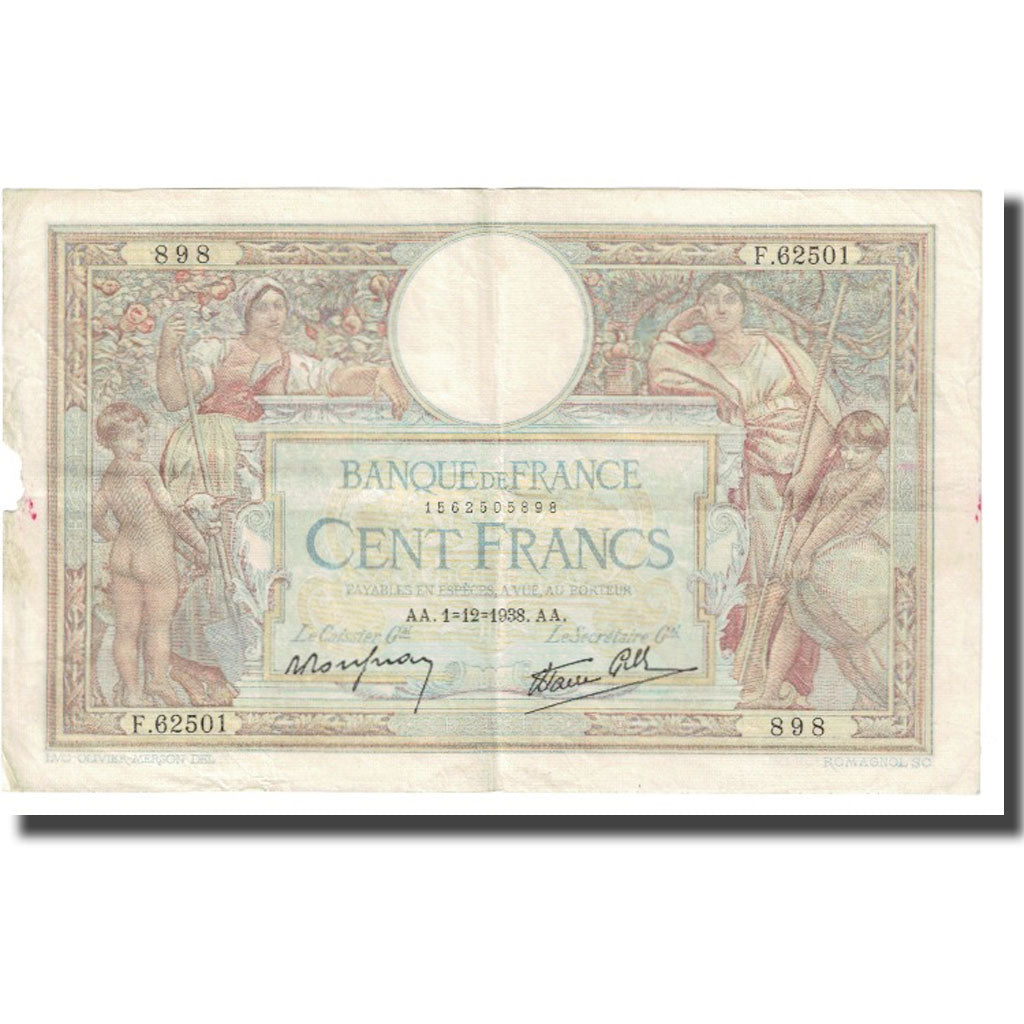 France, 100 Francs, Luc Olivier Merson, 1938, P. Rousseau and R. Favre-Gilly