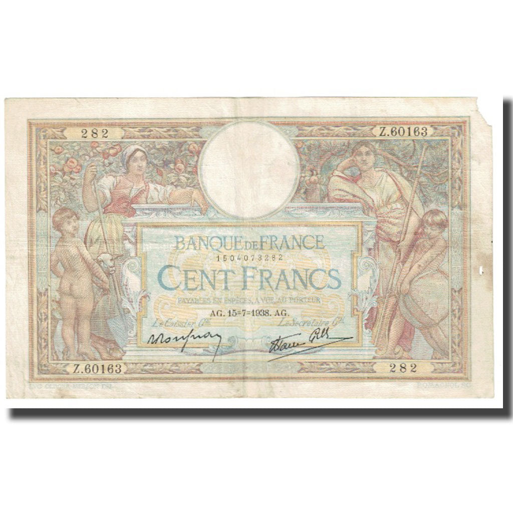 Francia, 100 Francs, Luc Olivier Merson, 1938, P. Rousseau and R. Favre-Gilly