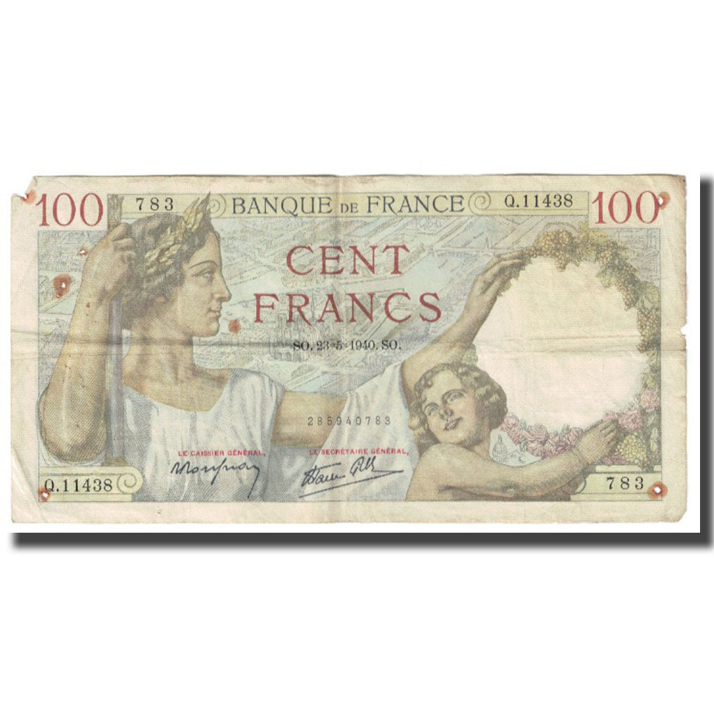 France, 100 Francs, Sully, 1940, P. Rousseau and R. Favre-Gilly, 1940-05-23