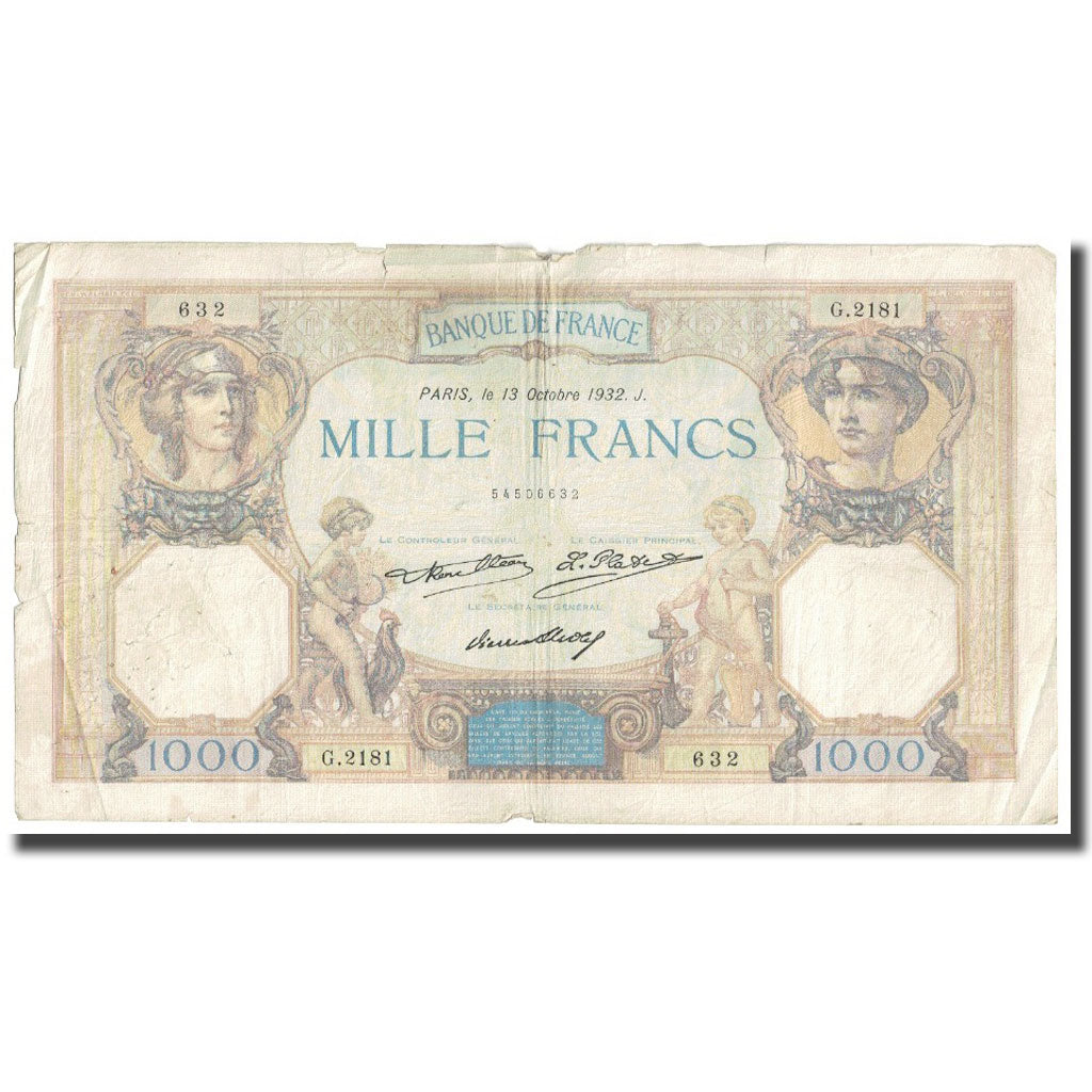 France, 1000 Francs, Cérès et Mercure, 1932, P. Rousseau and R. Favre-Gilly