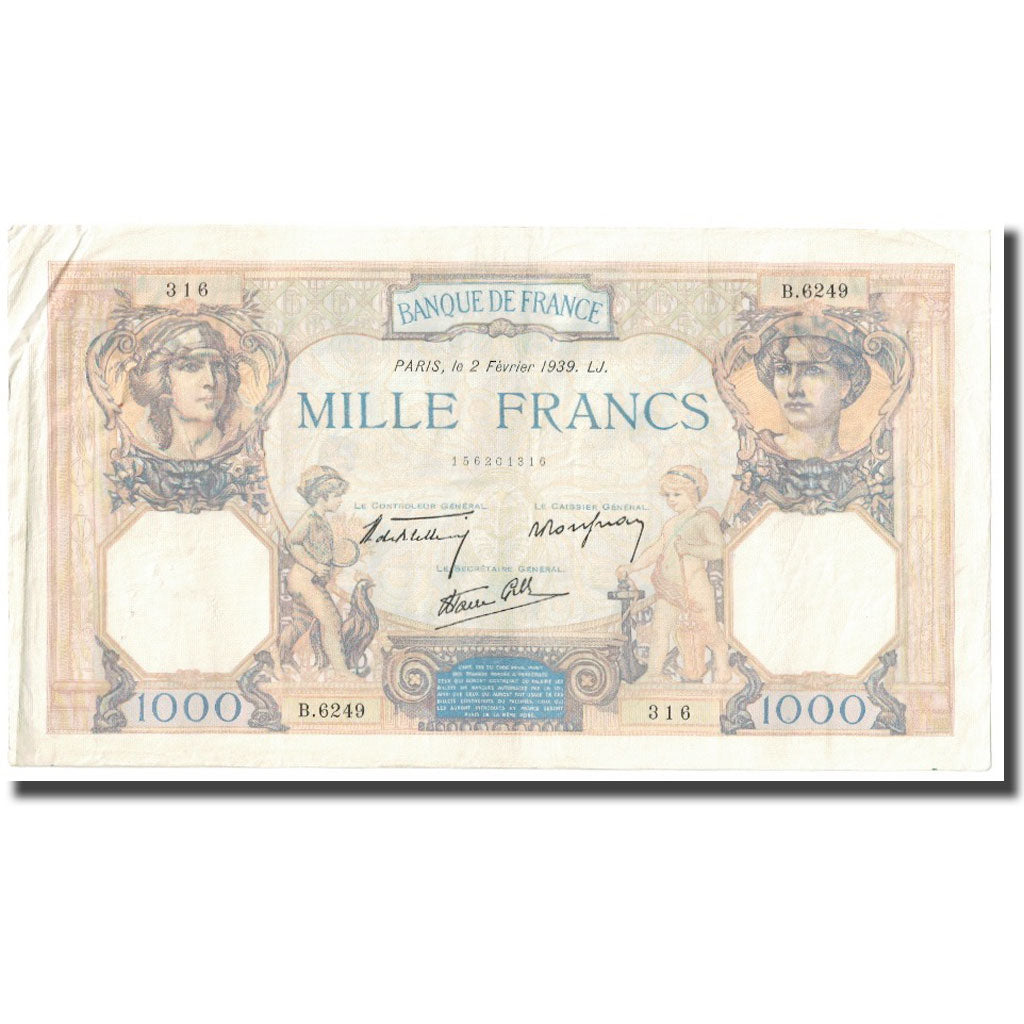 France, 1000 Francs, Cérès et Mercure, 1939, P. Rousseau and R. Favre-Gilly
