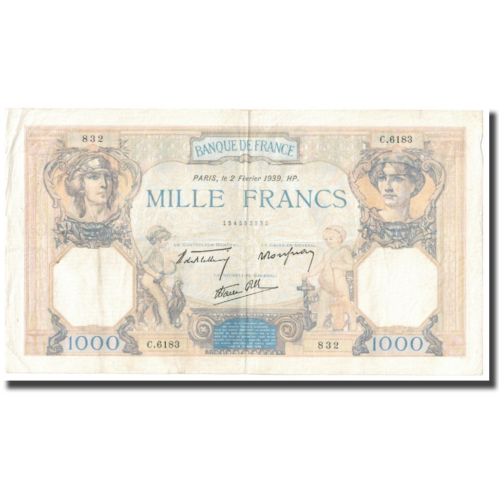 Francia, 1000 Francs, Cérès et Mercure, 1939, P. Rousseau and R. Favre-Gilly