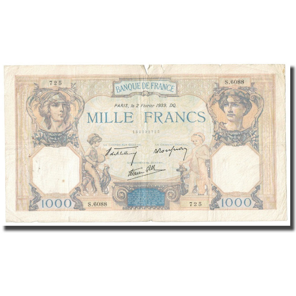 France, 1000 Francs, Cérès et Mercure, 1939, P. Rousseau and R. Favre-Gilly