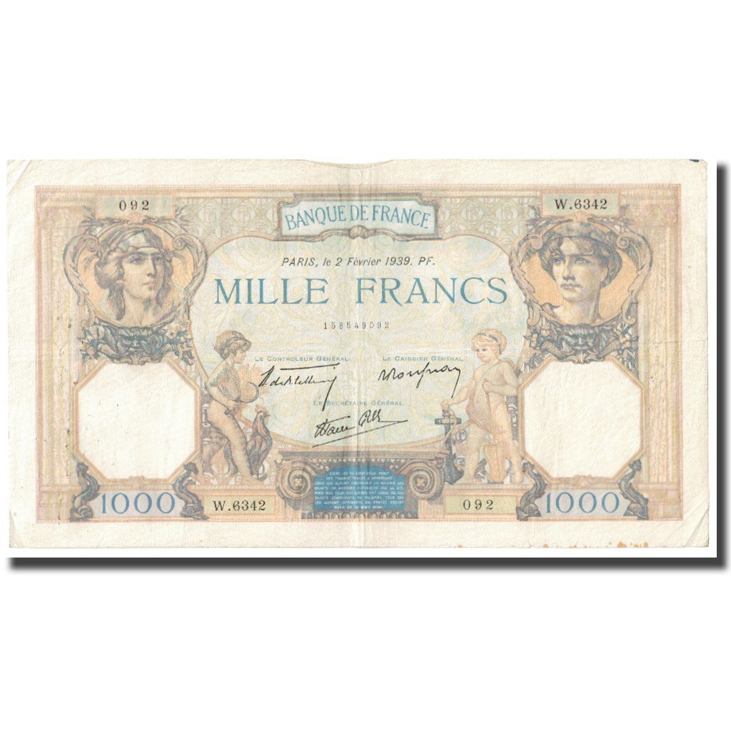 Francia, 1000 Francs, Cérès et Mercure, 1939, P. Rousseau and R. Favre-Gilly