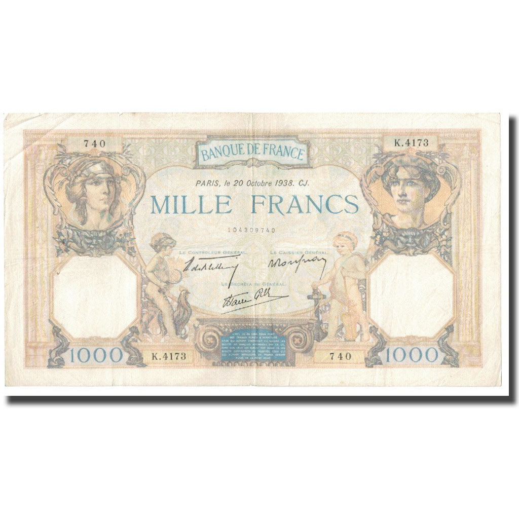 França, 1000 Francs, Cérès et Mercure, 1938, P. Rousseau and R. Favre-Gilly