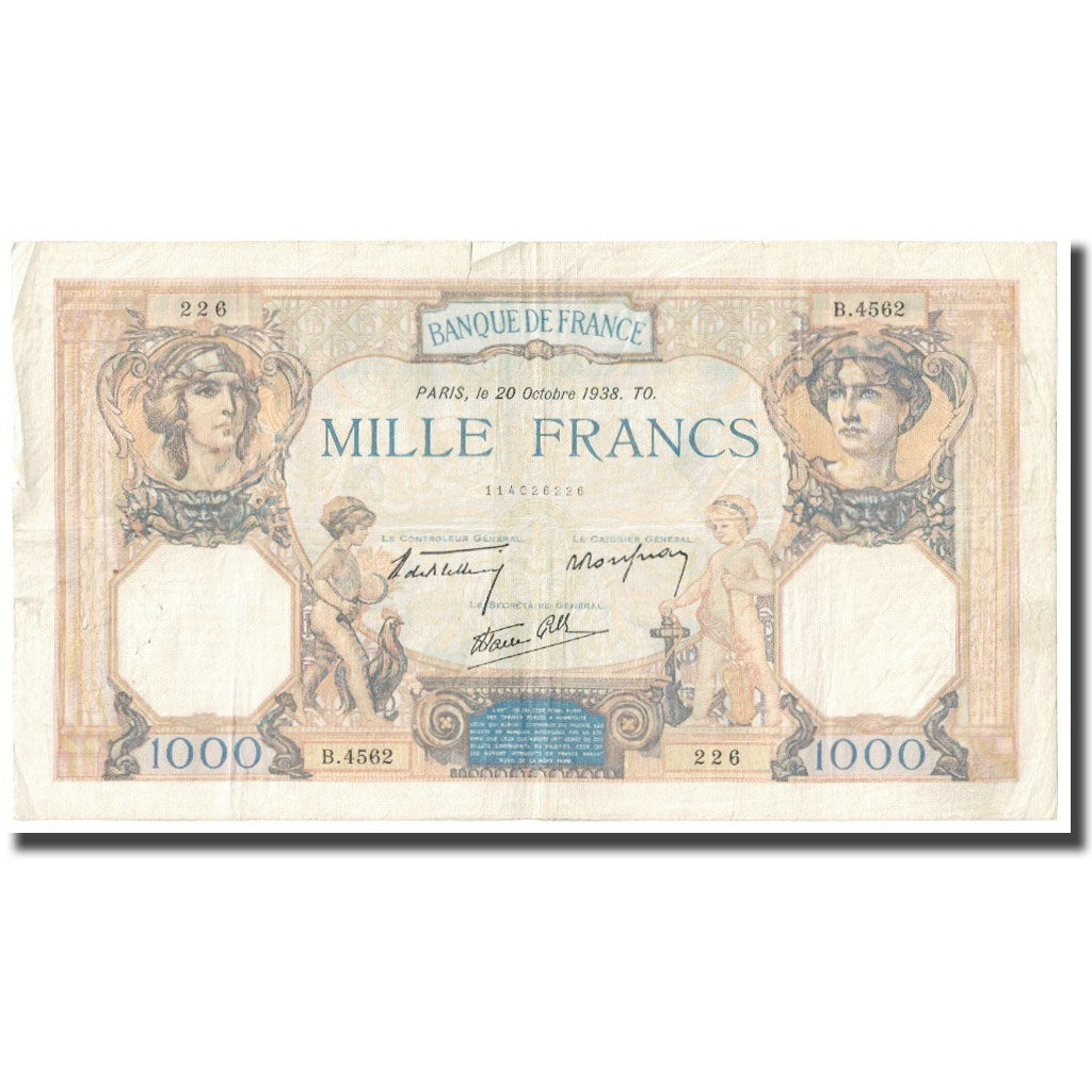 France, 1000 Francs, Cérès et Mercure, 1938, P. Rousseau and R. Favre-Gilly