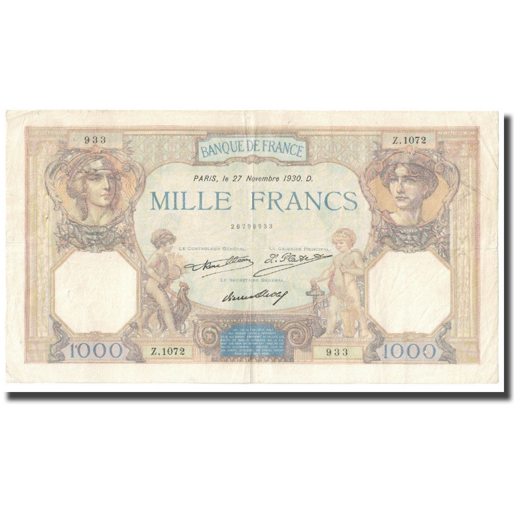 France, 1000 Francs, Cérès et Mercure, L.1930, P. Rousseau and R. Favre-Gilly