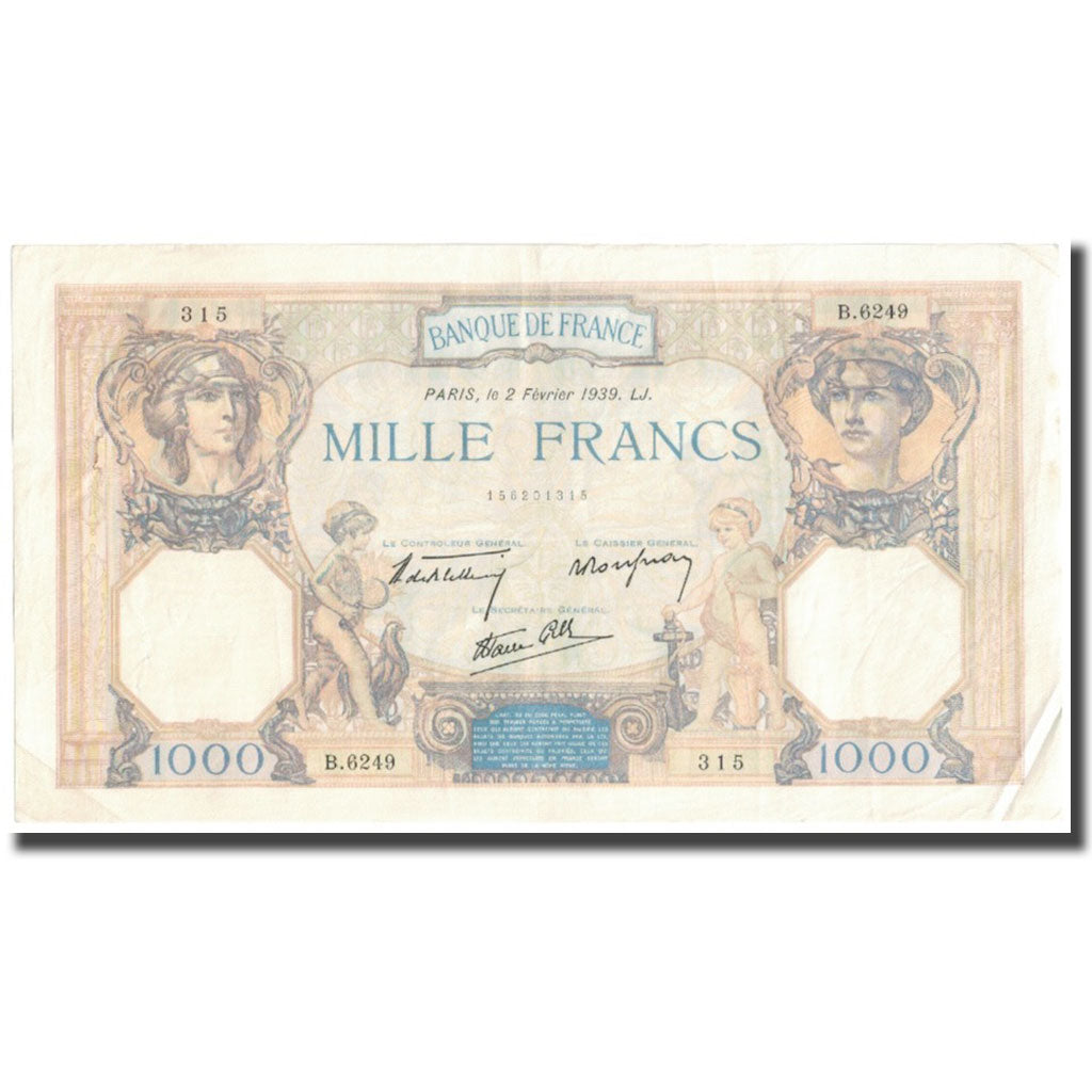 France, 1000 Francs, Cérès et Mercure, 1939, P. Rousseau and R. Favre-Gilly