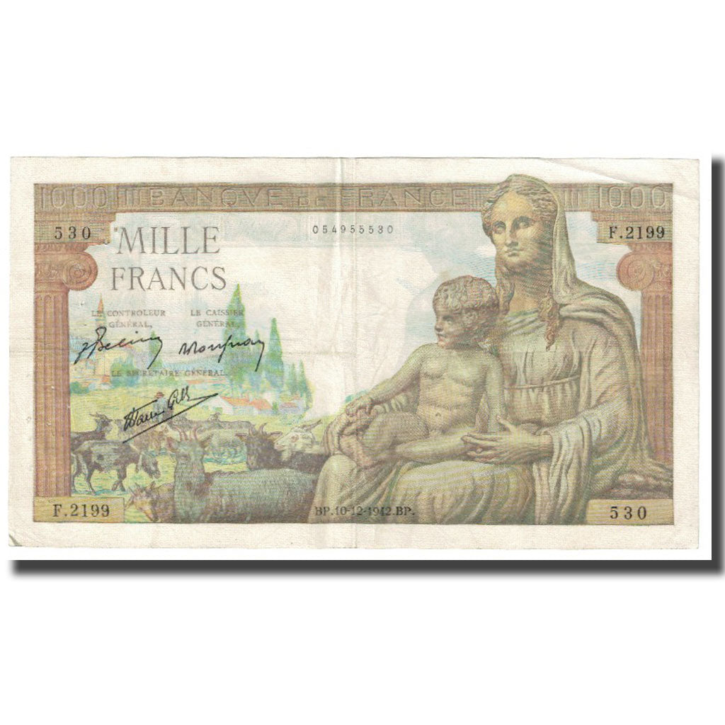 France, 1000 Francs, Déesse Déméter, 1942, P. Rousseau and R. Favre-Gilly