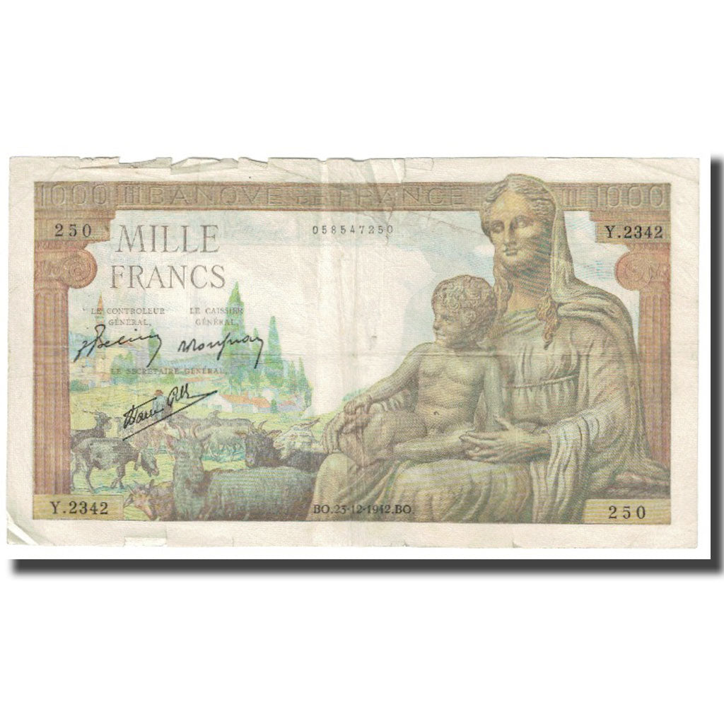 Frankreich, 1000 Francs, Déesse Déméter, 1942, P. Rousseau and R.