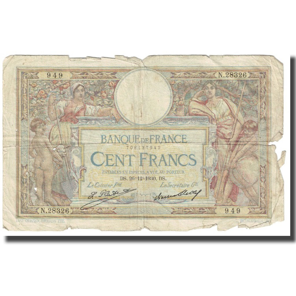 France, 100 Francs, Luc Olivier Merson, 1930, platet strohl, 1930-12-26