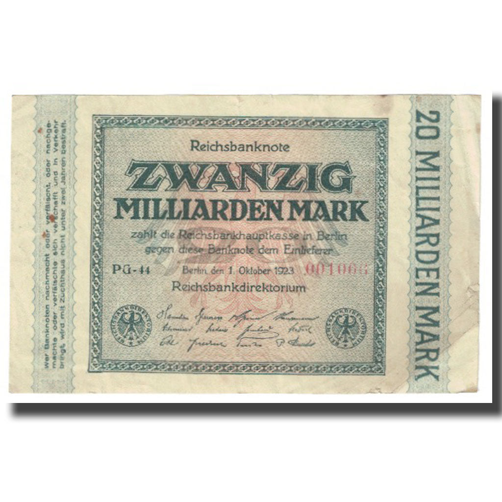 Banconote, Germania, 20 Milliarden Mark, 1923, 1923-10-01, KM:118a, BB