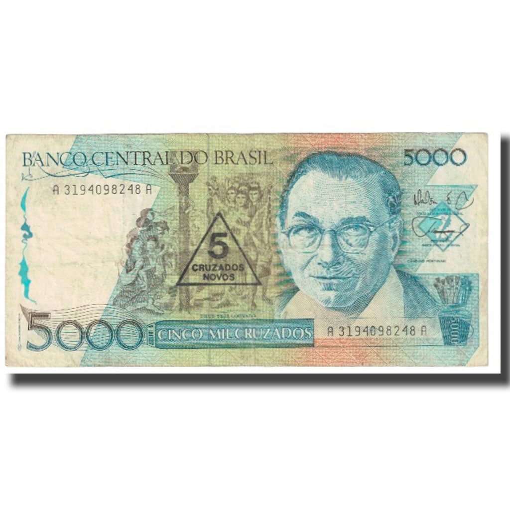 Billete, 5 Cruzados Novos on 5000 Cruzados, Brasil, KM:217a, MBC