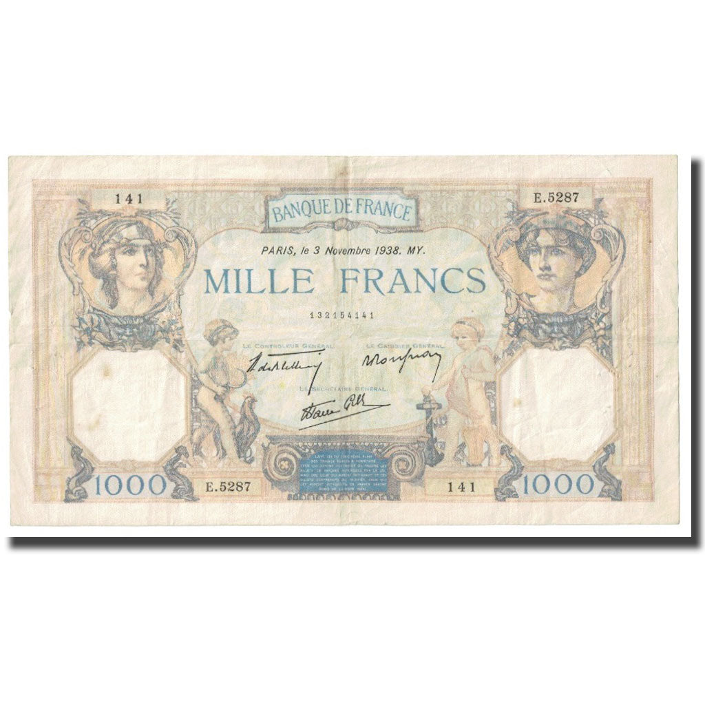 France, 1000 Francs, Cérès et Mercure, 1938, P. Rousseau and R. Favre-Gilly
