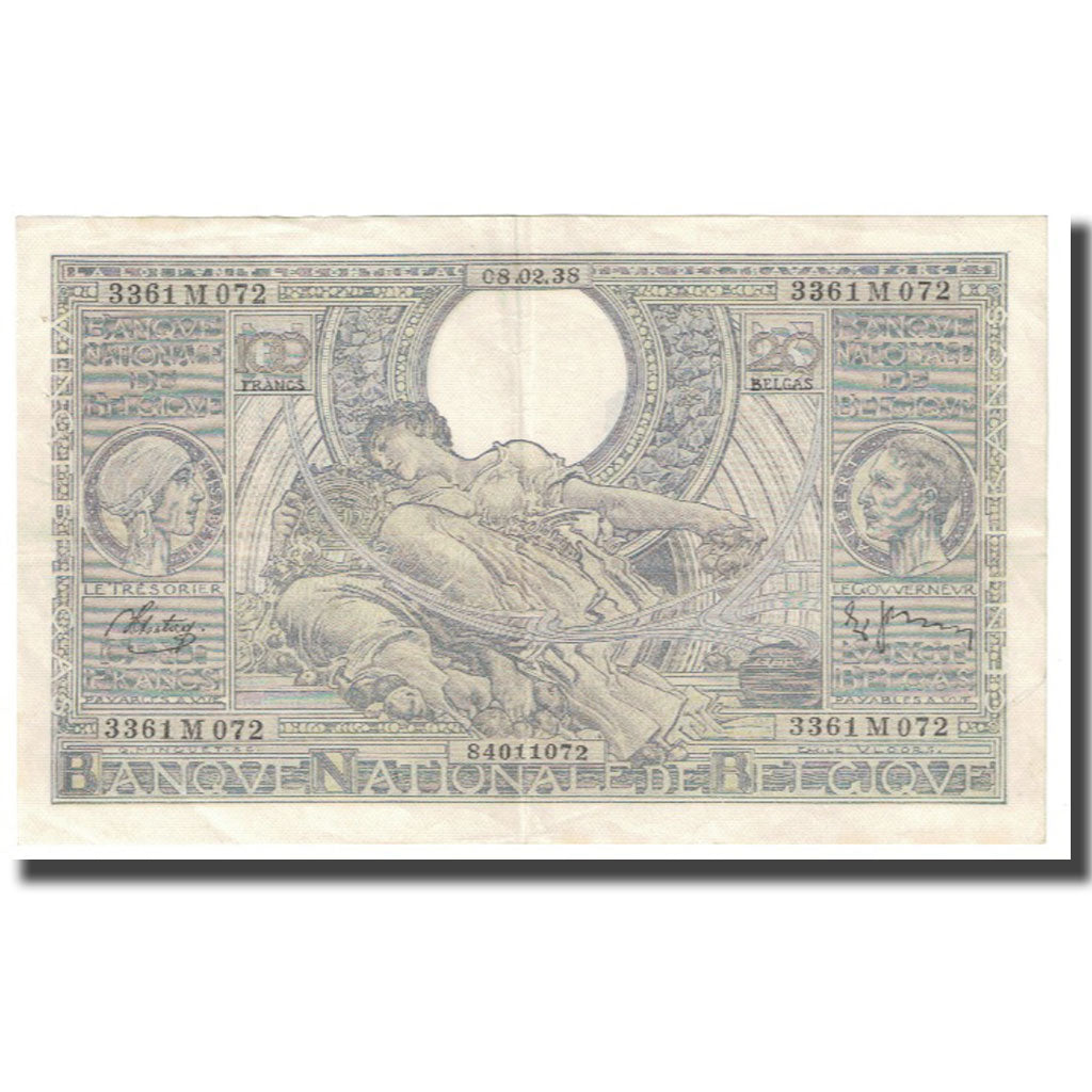 Nota, Bélgica, 100 Francs-20 Belgas, 1938, 1938-02-08, KM:112, EF(40-45)