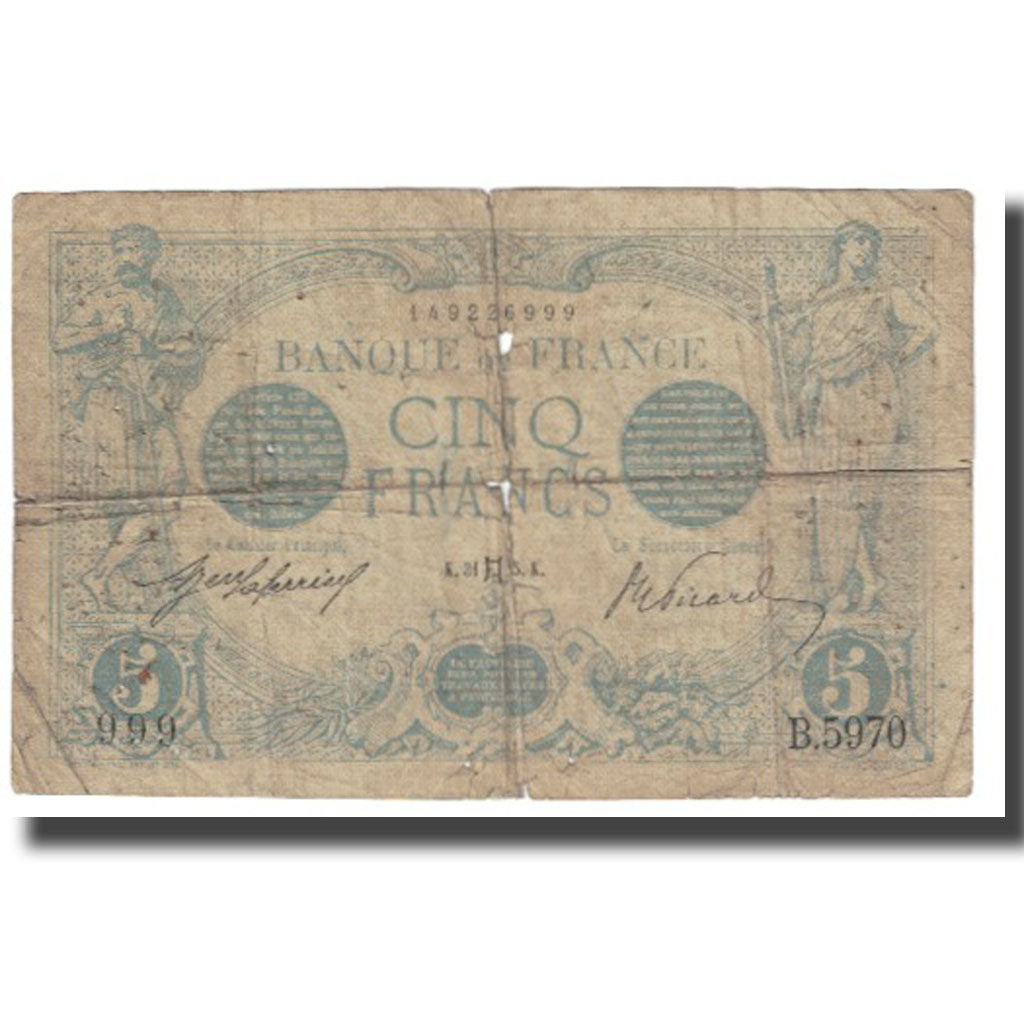 Francia, 5 Francs, Bleu, 1915, E.Picard-J.Laferrière, B, Fayette:2.27, KM:70