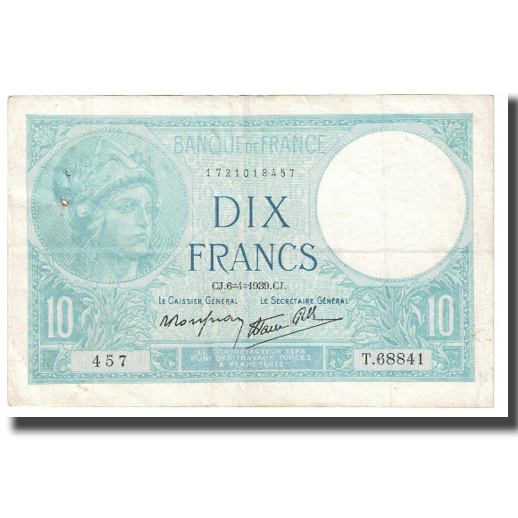 Francja, 10 Francs, Minerve, 1939, P. Rousseau and R. Favre-Gilly, 1939-04-06