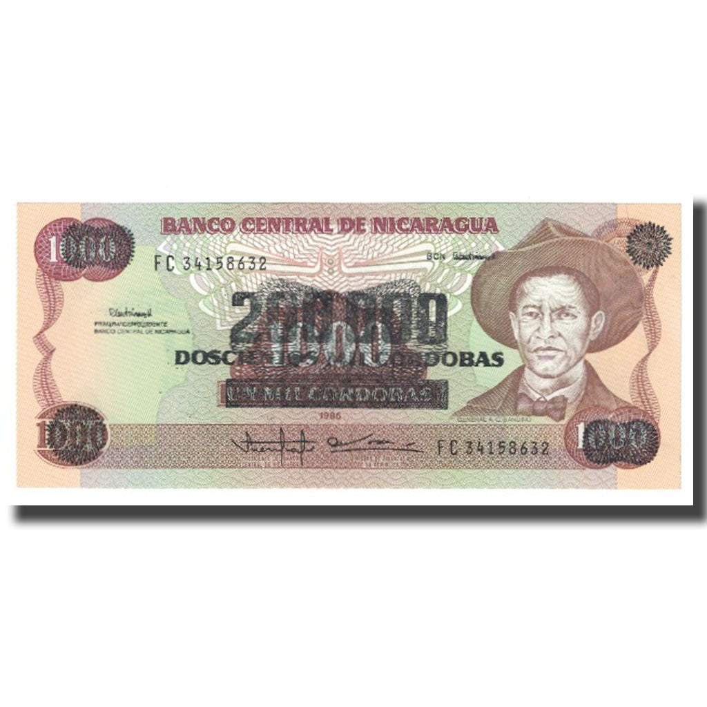 Billet, Nicaragua, 200,000 Córdobas on 1000 Córdobas, 1985, KM:162, NEUF