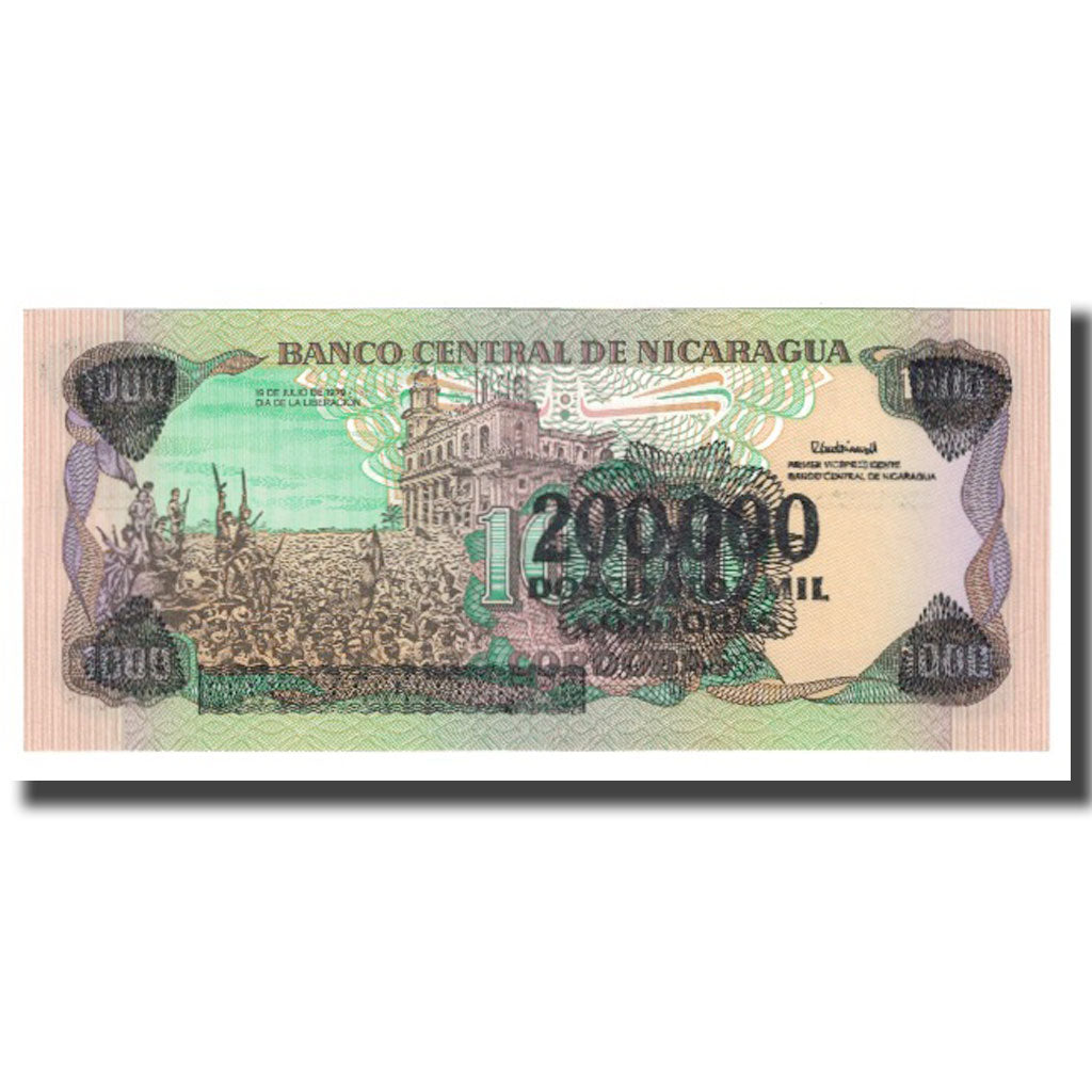 Billet, Nicaragua, 200,000 Córdobas on 1000 Córdobas, 1985, KM:162, NEUF