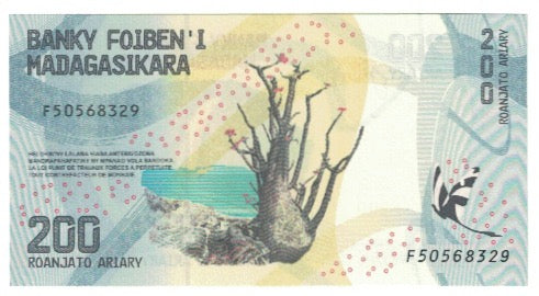 Billete, 200 Ariary, Madagascar, UNC