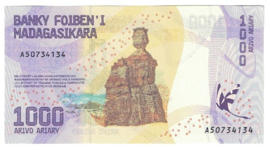 Billet, Madagascar, 1000 Ariary, NEUF