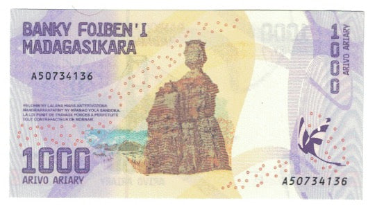 Banknot, Madagascar, 1000 Ariary, Undated, Undated, UNC(65-70)