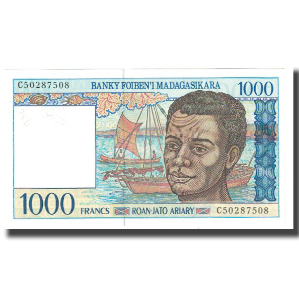 Banknote, Madagascar, 1000 Francs = 200 Ariary, KM:76a, UNC(65-70)