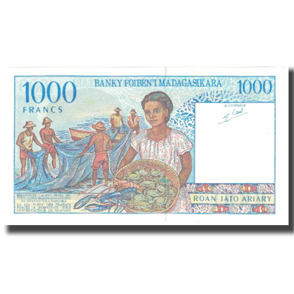 Banknote, Madagascar, 1000 Francs = 200 Ariary, KM:76a, UNC(65-70)
