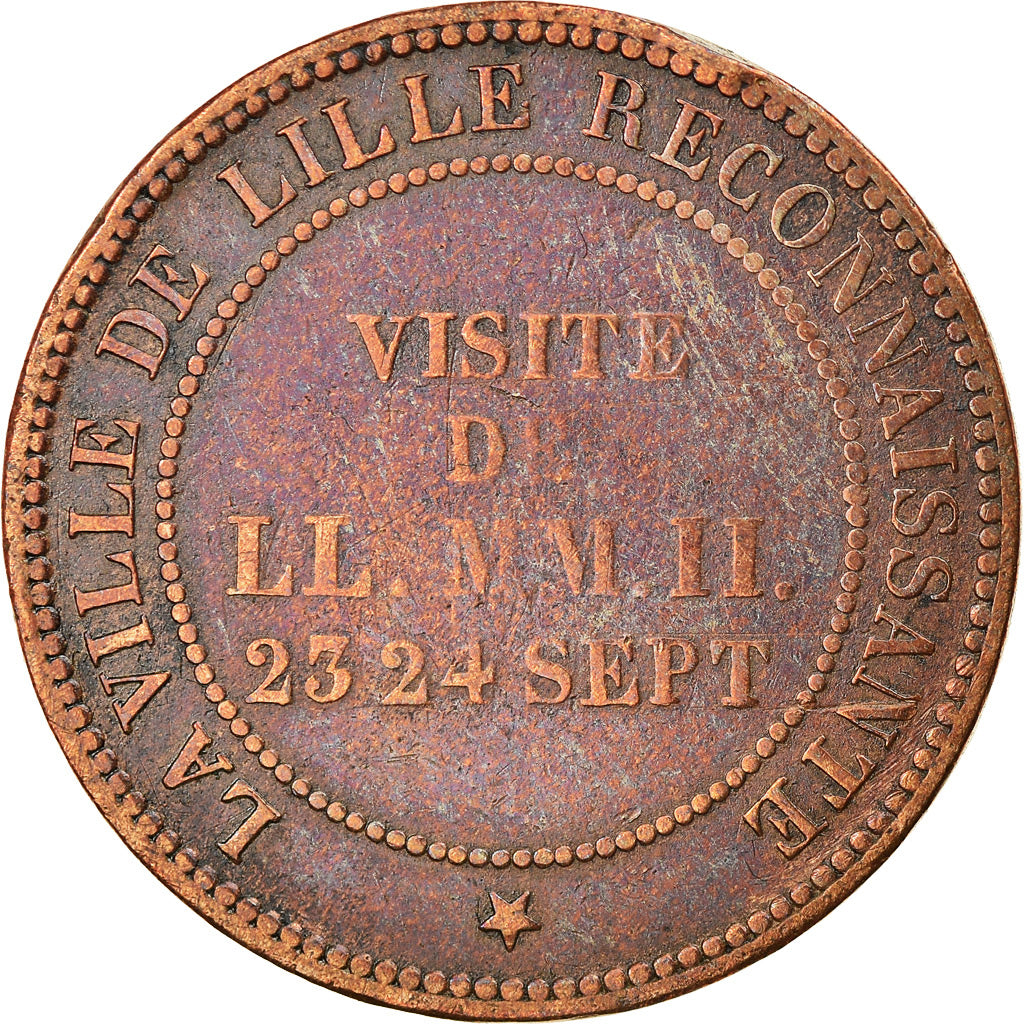 France, Token, Visite de Napoléon III à Lille, 1853, Barre, VF(20-25), Copper