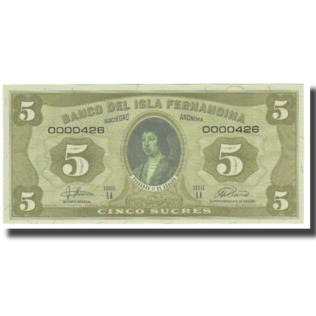 Nota, Equador, 5 Sucres, UNC(65-70)