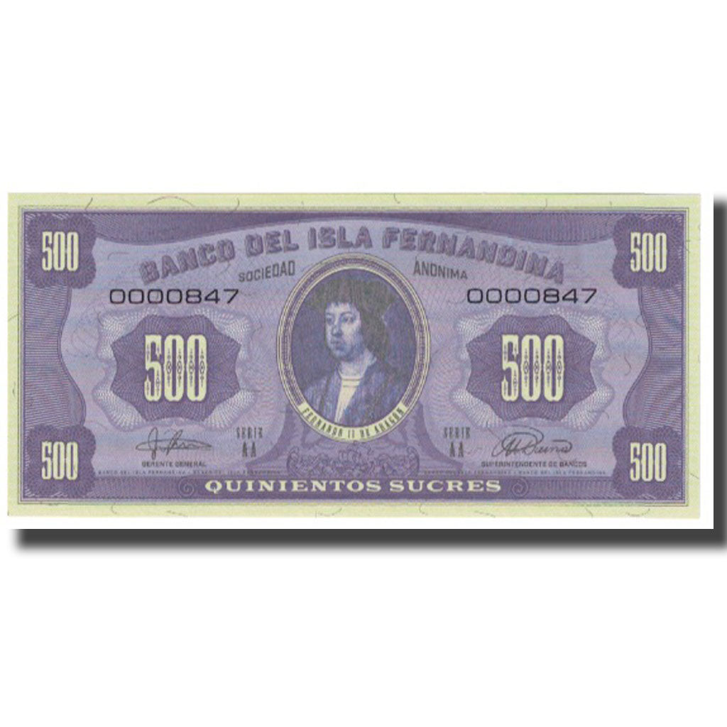 Nota, Equador, 500 Sucres, UNC(65-70)