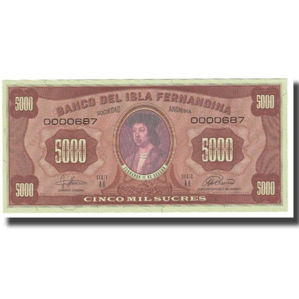Nota, Equador, 5000 Sucres, UNC(65-70)