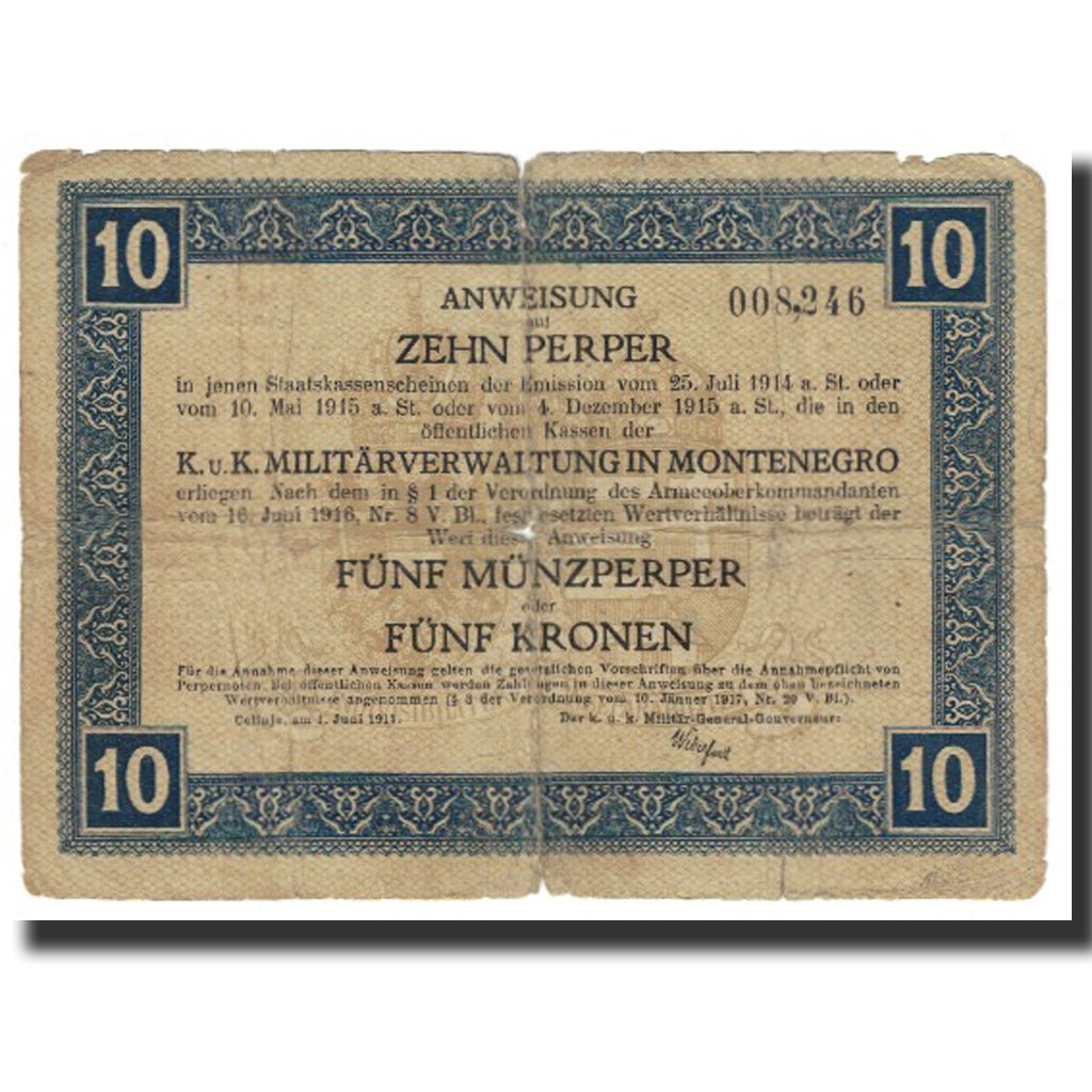 Billet, Montenegro, 10 Perper, 1917, 1917-06-01, TB