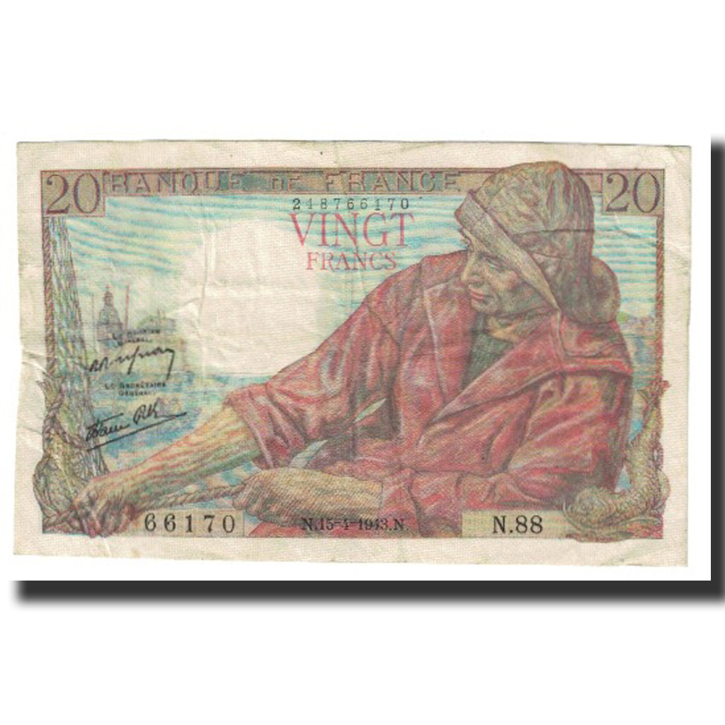 France, 20 Francs, Pêcheur, 1943, P. Rousseau and R. Favre-Gilly, 1943-04-15