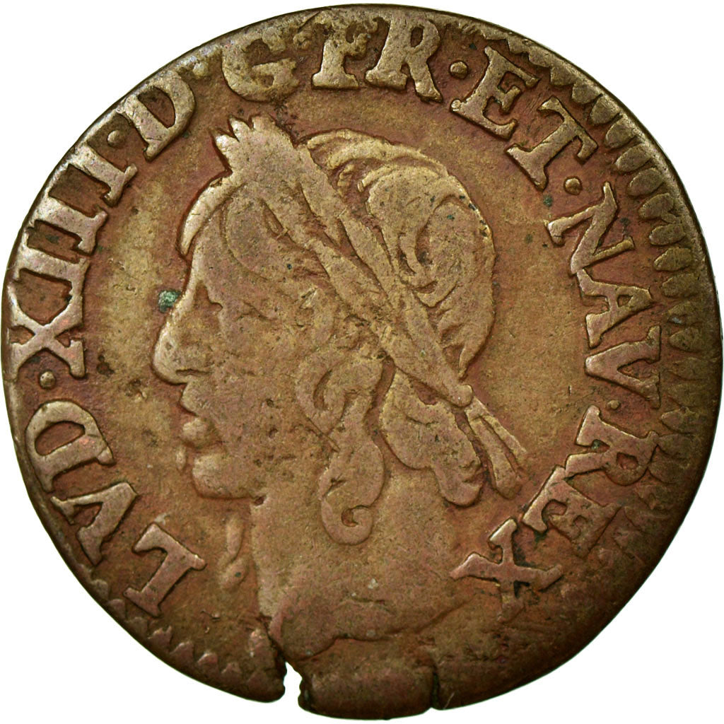 Coin, France, Louis XIII, Double tournois de Warin, tête à gauche, Double