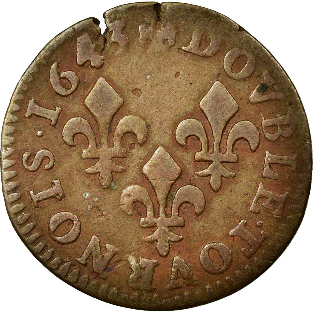 Coin, France, Louis XIII, Double tournois de Warin, tête à gauche, Double