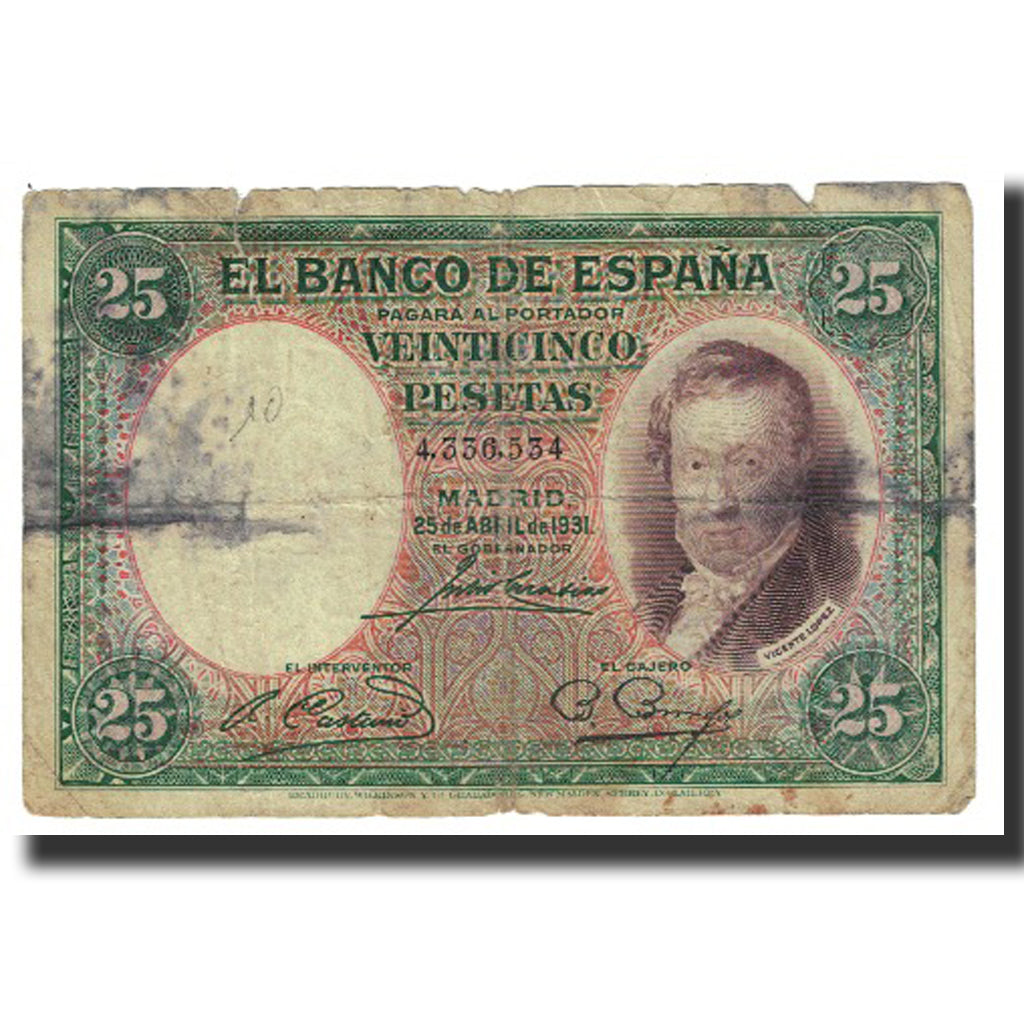 Geldschein, Spanien, 25 Pesetas, 1931, 1931-04-25, KM:81, S
