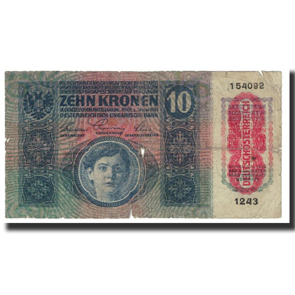Banknote, Austria, 10 Kronen, 1915, 1915-01-02, KM:51a, VF(20-25)