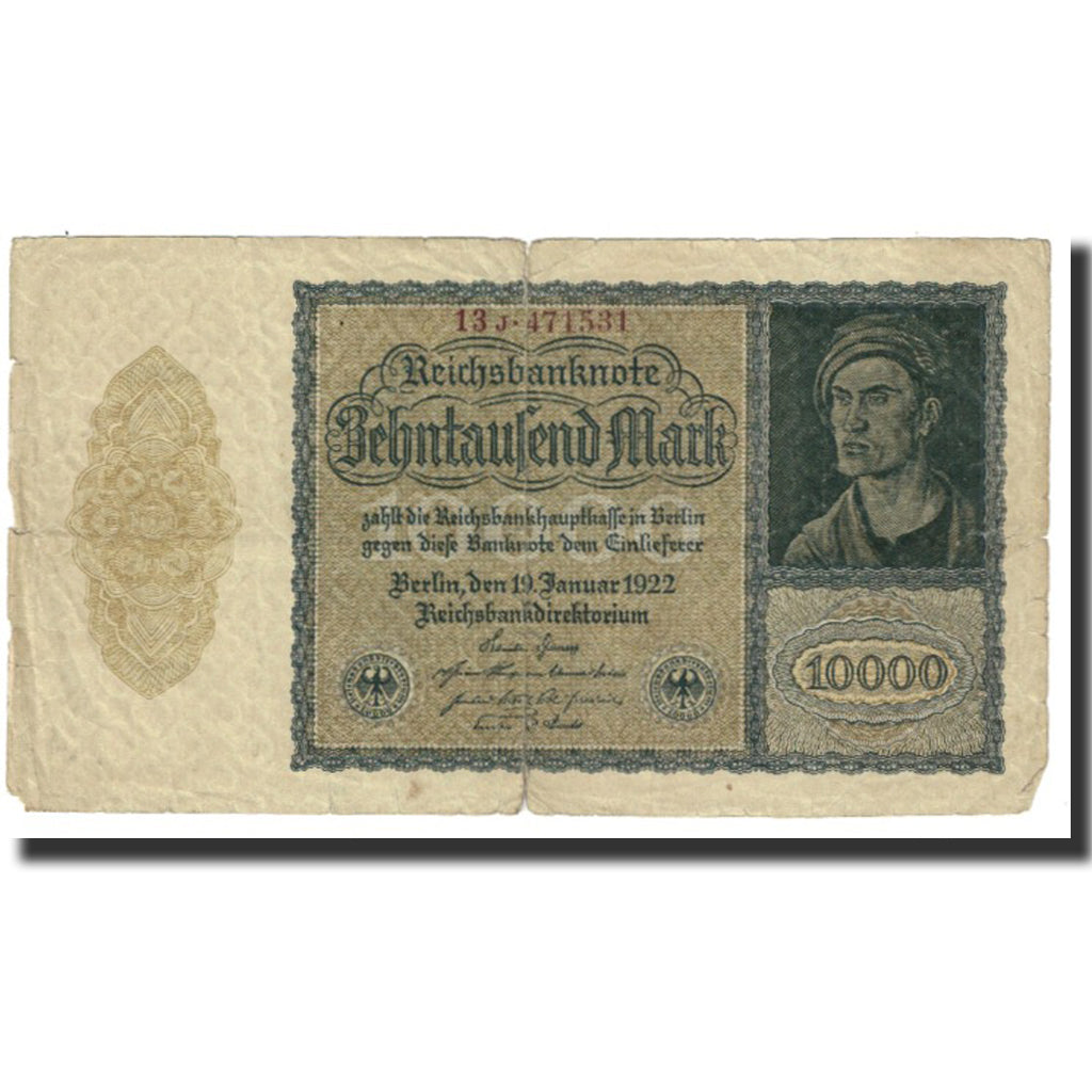 Banconote, Germania, 10,000 Mark, 1922, 1922-01-19, KM:71, MB