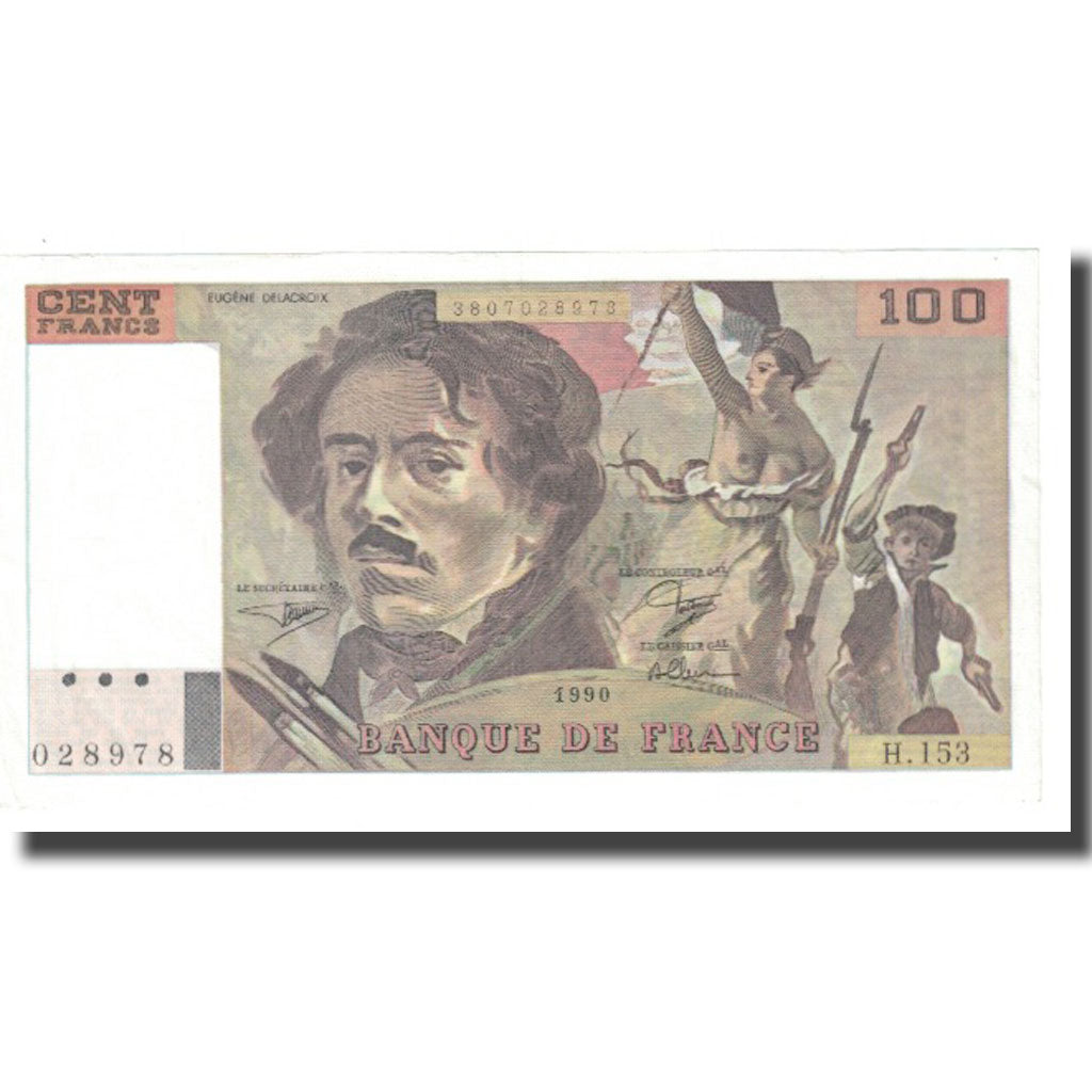 France, 100 Francs, Delacroix, 1990, BRUNEEL, BONARDIN, VIGIER, AU(55-58)
